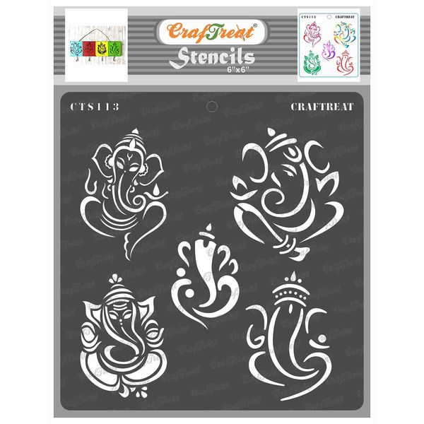 CrafTreat Indian Stencils for Painting on Wood, Wall, Tile, Canvas, Paper, Fabric and Floor - Ganeshas Stencil - 6x6 Inches - Reusable DIY Art and Craft Stencils - Indian Elephant God