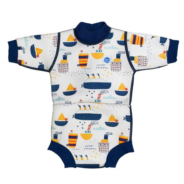 Splash About Baby Boys Happy Nappy Wetsuit One Piece Swimsuit, Tug Boats, 12-24 Months