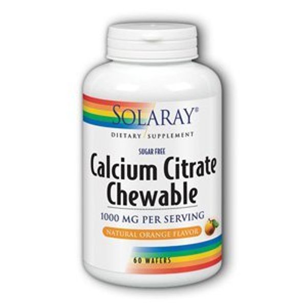 Solaray Calcium Citrate 1000mg | Natural Orange Flavor | Teeth & Bone Health, Nervous, Muscular & Cardiovascular System Support | Vegan | 60 Chewables