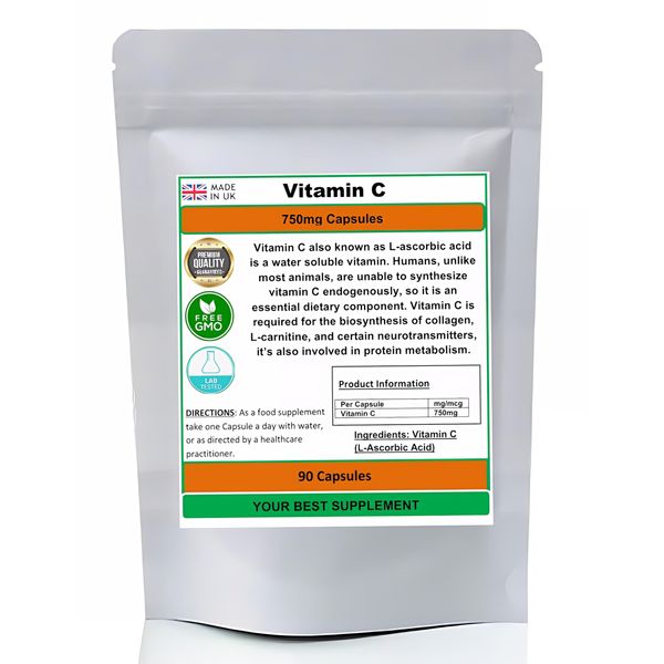Vitamin C 750mg Capsules High Strength Immune System Support (Quick Release) 90