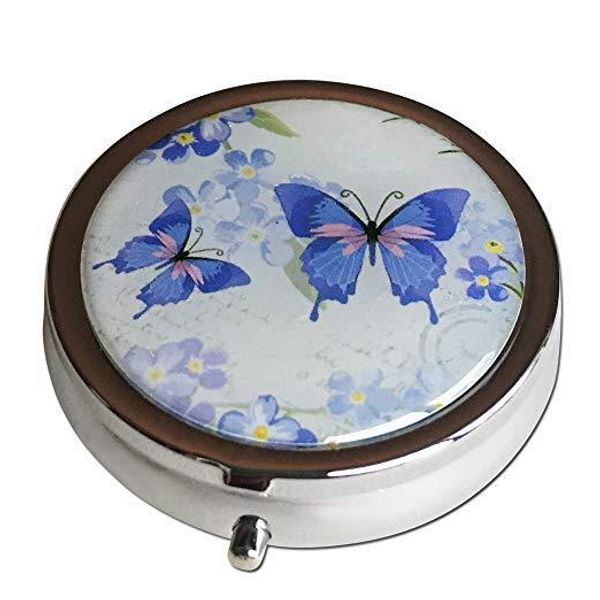 Butterflies Three Section Pocket Purse Travel Medicine Small Pill Box Case