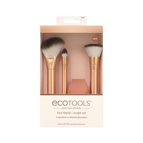 EcoTools Precious Metals Face Blend & Sculpt Makeup Brush Set, Foundation Brushes, Eco-Friendly Makeup Brush Set, Recycled Aluminum, Chrome, Precision, 4 Piece Set