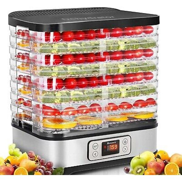 Compact 8 Tray Food Dehydrator with Thermostat & Fruit Roll Sheet Included