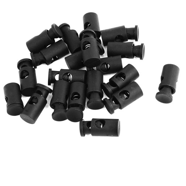 sourcing map Rope Cord Locks Ends Drawstring Toggles 5.5mm Dia Hole 20 Pcs Black