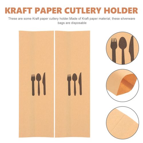 UPKOCH 100pcs Kraft Paper Cutlery Set Kraft Paper Cutlery Holder Paper Silverware Holder Decor Chopsticks Kraft Paper Silverware Bags Dinner Party Utensil Pockets Banquet Party Supplies