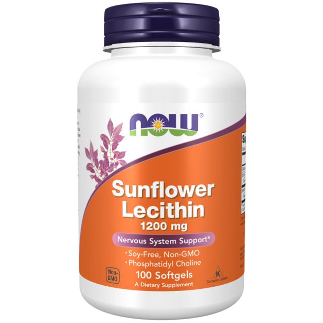 NOW Foods Sunflower Lecithin 1200 mg  Non-GMO Phosphatidyl Choline 100 Softgels