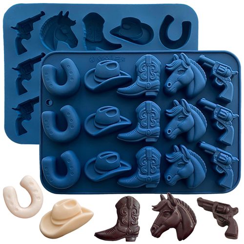 Cowboy Chocolate Molds,Cowboy Hat Boot Horse Saddle Shape Silicone Candy Molds Western Themed Party Baking Moulds Jello Ice Cube Candle Mold for Cupcake Cakesicle Decorations