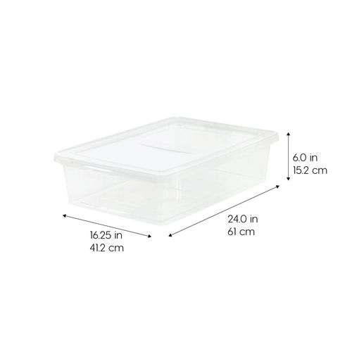 IRIS USA 28 Quarts Plastic Storage Container Bin with Latching Lid, 6 Pack, Nestable Box Tote Closet Game Organization Art Supplies Shoe Shoebox Towels Blankets Comforters Sleeping Bags
