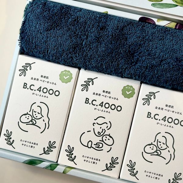 B.C.4000 Imabari Towel Gift for Babies, Luxury Face Towel, 1 Piece (Baby Shower, Gift, Baby Bathtub Towel), Baby Soap with Net, 3.5 oz (100 g) x 3 Packs