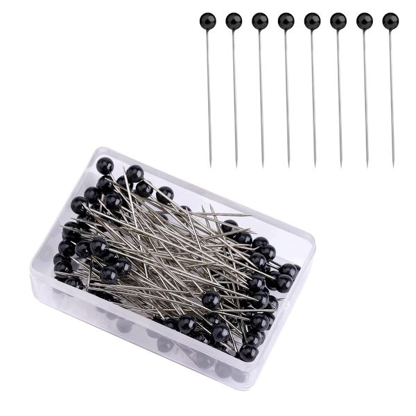 AIEX 100Pcs 1.5 Inch Sewing Pins Plastic Ball Head Straight Quilting Pins for Dressmaker Jewelry DIY Decoration, Art Craft and Sewing Projects (Black)