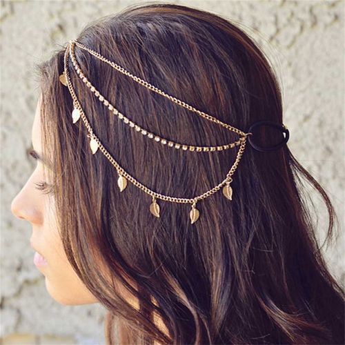 Wendalern Crystal Bridal Head Chain Boho Gold Leaf Wedding Headband Layered Crystal Chain Headpieces Vintage Multilayer Tassel Head Band Gypsy Costume Hair Accessories for Women Girls