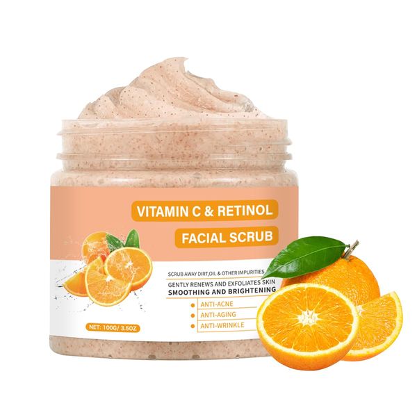 Vitamin C Face Scrub, Exfoliating Facial Wash with Retinol, Face Scrub,Facial Exfoliating Scrub, Facial Scrubs for Women,Deep Cleansing Facial Scrubs for All Skin Types