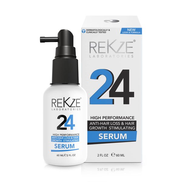 REKZE 24 Serum w/Unique Premium Clinically Proven Formula for Hair Thickening, Anti-Hair Loss & Thinning, Regrowth Treatment & Strong DHT Blocker For Men & Women