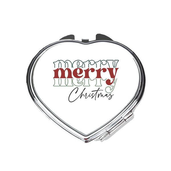 Merry Christmas (split repeat version six) [XMAS22] festive quotes folding compact pocket mirror - silver heart shape