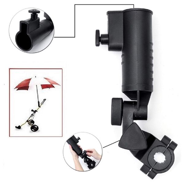 LL-Golf ® Golf Trolley Universal Schirmhalter V2 mit 3 Distanzelementen zum Befestigen (2,5/3,0/3,5cm) / mit 2 verstellbaren Gelenken/Cart Halter/Umbrella Holder