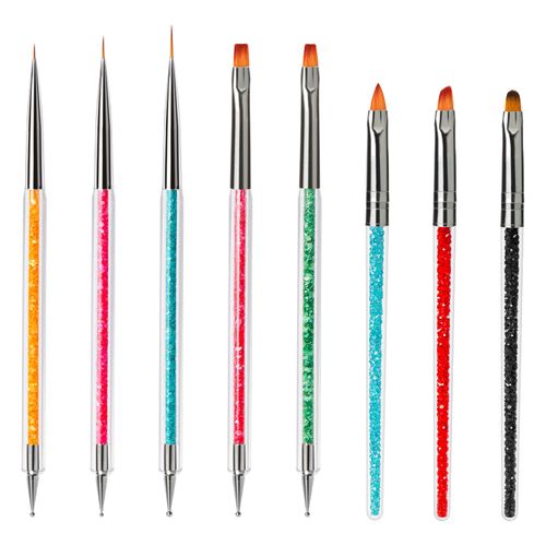 Function Nail Brush for Dotting Drawing Nail Art Brushes for Gel Nails Painting Tools Liner Design Nail Art Kit with Glitter Handle