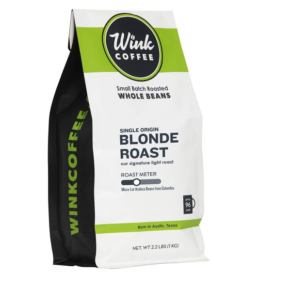 Wink Blonde Roast Whole Bean Coffee, Large 2.2 Pound Bag, 100% Arabica Coffee Beans, Single Origin Colombian, Smooth, Light, and Complex