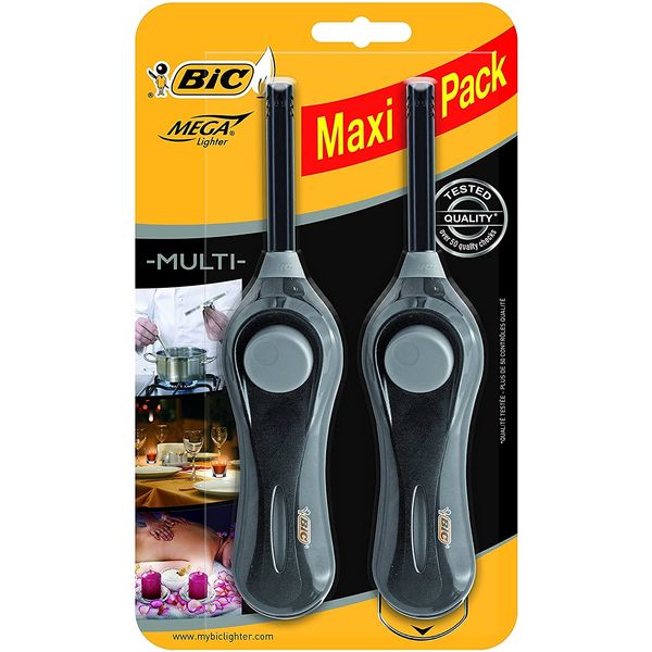 BIC MegaLighter Multipurpose Lighters, Black, Pack of 2