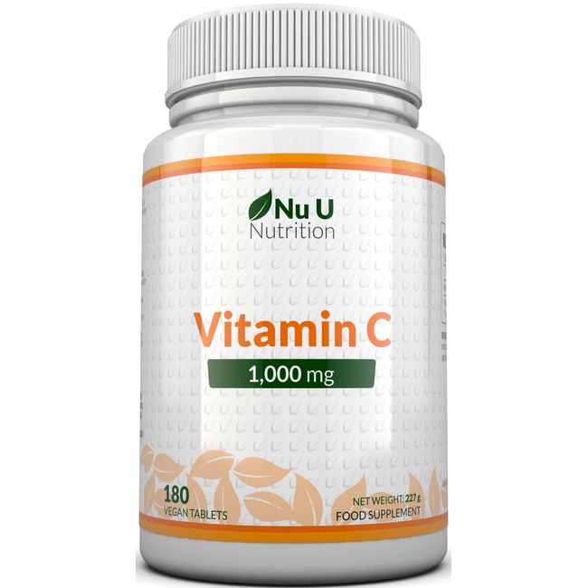 Vitamin C 1000mg 180 Tablets (6 Month's Supply) Ascorbic Acid by Nu U Nutrition