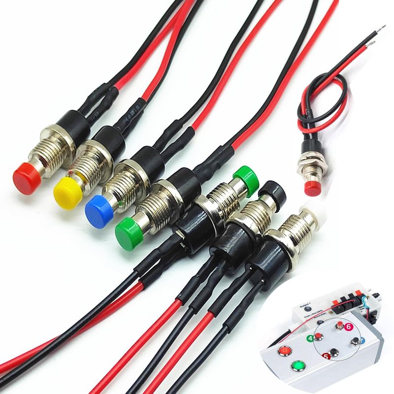 10 Stück 3V 6V 12V 24V Mini Rund Momentary Taster,16Mm Vorverkabelt Mini Momenta