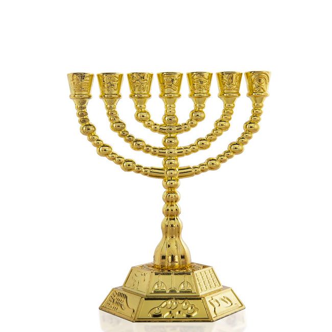 7-Branch Menorah Candle Holder for Shabbat,Tabernacle, Home Decor Ornaments Table Centerpiece Display(Gold)