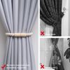 Pretty Jolly 2 Pack Wooden Magnetic Curtain Tiebacks Boho Home Decoration Drape Tie Backs Natural Cotton Handmade Rope Curtain Holdbacks for Thin or Thick Home & Office Window Drapery (Beige)