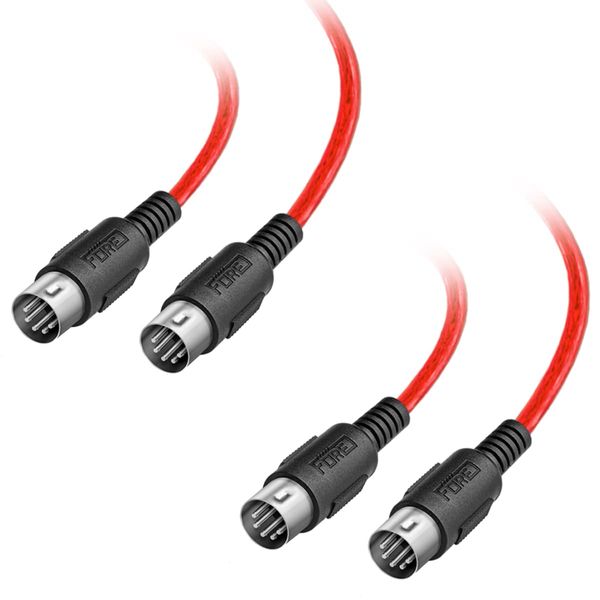 FORE 5m 2-Pack Male to Male 5-Pin DIN MIDI Cable Compatible with MIDI Keyboard/Synthesizer/Guitar Multi Effects/Audio Interface/Audio Mixer/Auido Amplifier/External Sound Card/Red 5m (2 Pack)