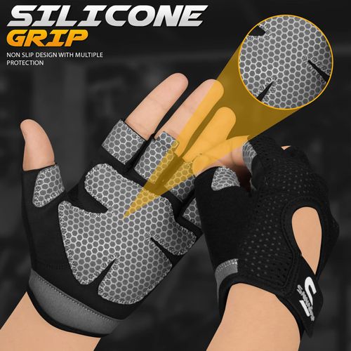 Gym Gloves for Men & Women Weight Lifting Fitness Gloves Breathable Ladies Gloves Training Non-Slip Silicone Padded Palm Grip Protection Exercise Workout Cycling Pull ups Microfiber (S, Black)