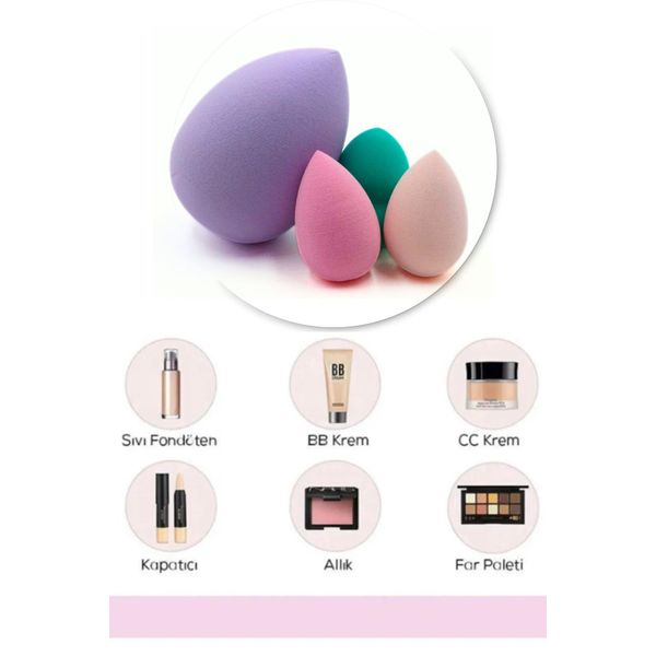 3 Mini 1 Büyük Makyaj Süngeri - Makeup Sponge & Renkli Makyaj Süngeri(FARKLI RENKLER GÖNDERİLİR)