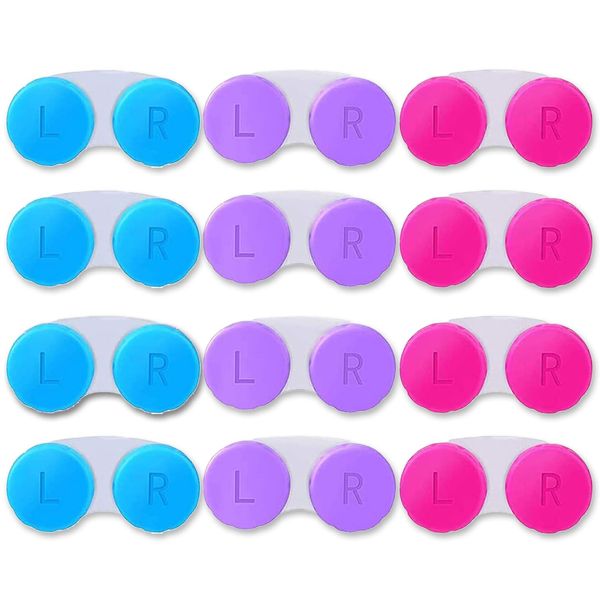 XNIVUIS 12 Pcs Contact Lens Cases Travel Contact Lens Cases Portable Contact Lens Container (Blue, Purple, Rose Red)