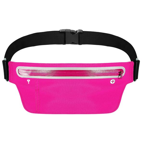 Unisex Sport Waist Pack Running Belt Bag Pouch Adjustable Bounce Free Sweat-Proof Lightweight Slim - Pink