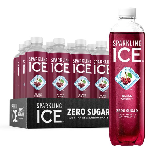 Sparkling Ice, Black Cherry Sparkling Water, Zero Sugar Flavored Water, with Vitamins and Antioxidants, Low Calorie Beverage, 17 fl oz Bottles (Pack of 12)