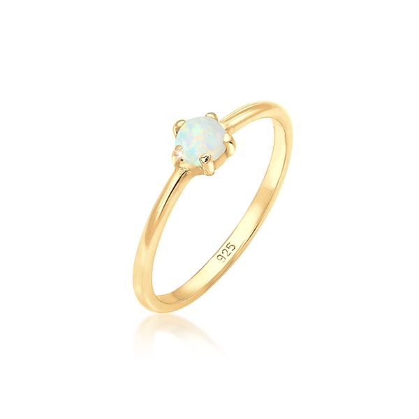 Elli Women's Genuine Jewellery Band Ring Basic Synthetic Opal Geo in 925 Sterling Silver, 56, Sterling Silver, Opal