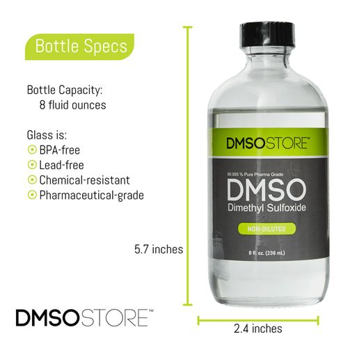 DMSO 8 oz. Glass Bottle Non-diluted 99.995% Low Odor Pharma Grade Liquid