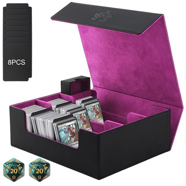 diceevil Card Deck Case For Trading Cards,1750+ Cards Magnetic Closure Game Card Holder Box Card Storage Box Fit for YuGiOh, MTG,TCG and Commander (Black + Purple)