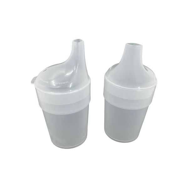 Chabrias Ltd 2 Pack - Clear, Wide Spout, Feeding Beakers - 200ml Controllable Flow Lid Autoclavable, Microwave Safe and Spill-Proof UK Made (Wide spout lid)