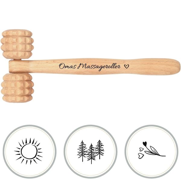 HOFMEISTER® Massageroller T-Form Wunschgravur Holz - Massagegerät mit Gravur von Name und Motiv, Roller mit Griff, Geschenk, Entspannung, Relax, nachhaltig, Naturprodukt aus Europa, 23 cm