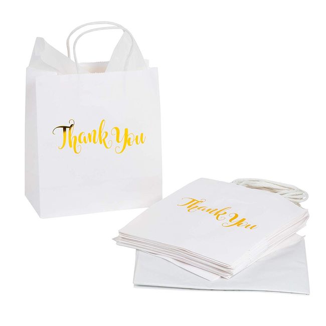 15 Pack White Thank You Paper Gift Bags with Handles, Tissue Paper for  Wedding, Baby Shower, Birthday Party Favors (8 x 4 x 8.8 In) 