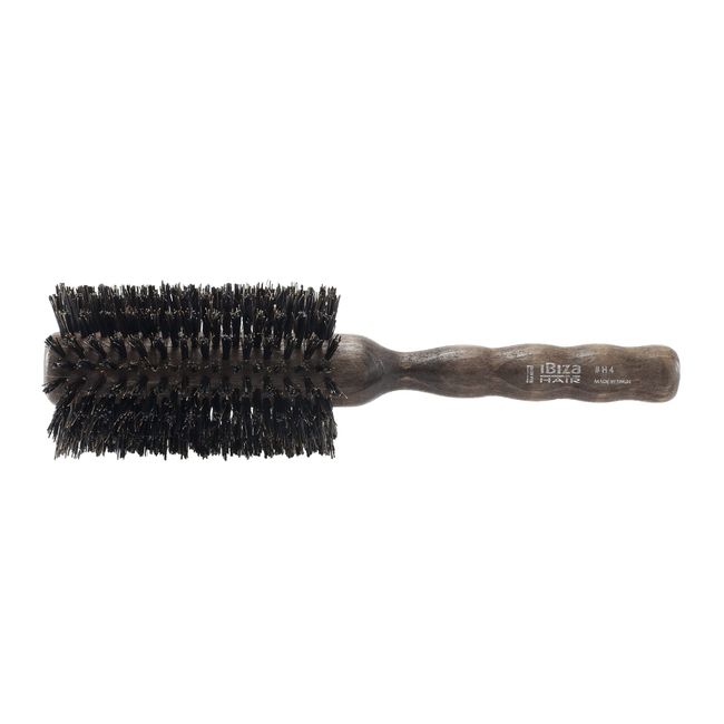 Ibiza Hair Professional Boar Hair Round Brush (H4, 65mm) Hybrid Uniform Boar/Nylon Bristles & Hardwood Handle, Create Beachy Waves & Curls, For Course or Frizzy Hair, Add Texture & Shine