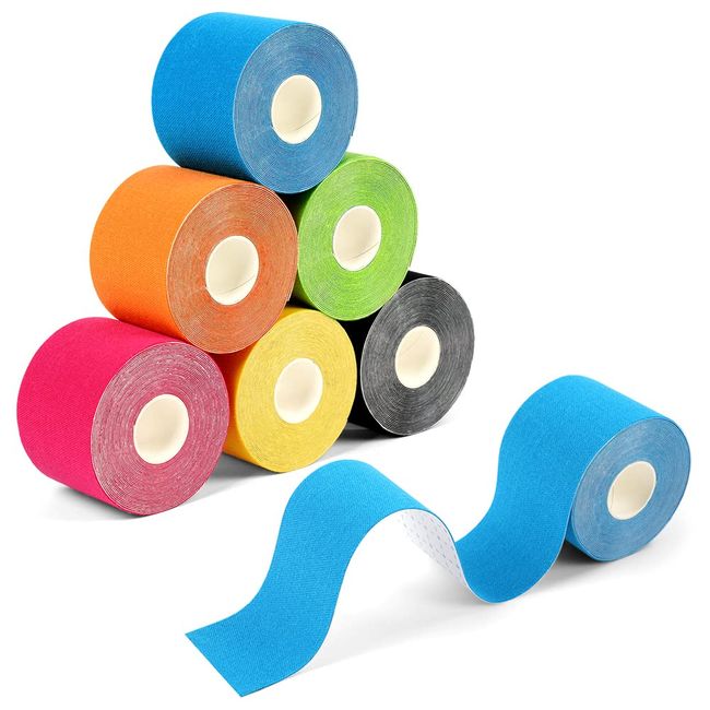 ACWOO Kinesiotapes, 6 Rollen Kinesiologie Tape, 5mx3.8 cm Profi Physiotape, Wasserfestes Sport Tapes 5m, Hautfreundlich Therapie-Tape Elastisches Kinesio Tapes für Sport Alltag (Bunt)