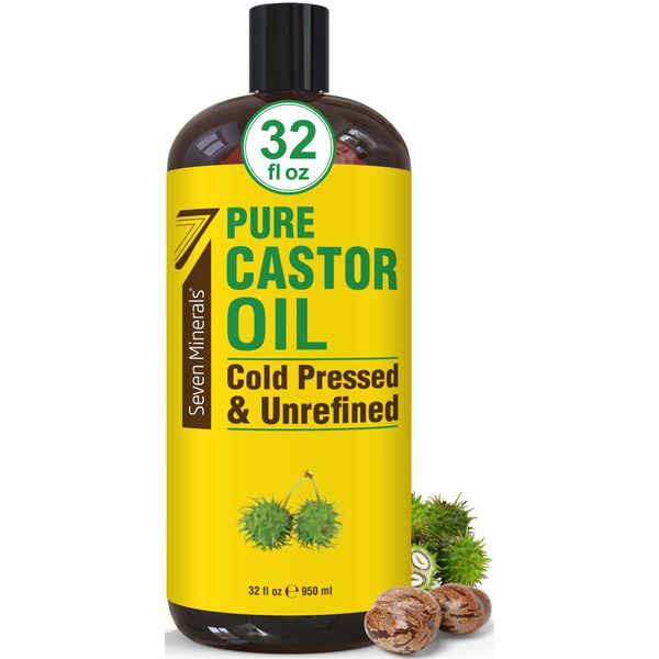 Pure Cold Pressed Castor Oil - Big 32 fl oz Bottle - Unrefined & Hexane Free - 100% Pure Caster Oil for Hair Growth, Thicker Eyelashes & Eyebrows, Dry Skin, Hair Care, Joint & Muscle Care - Pack of 1