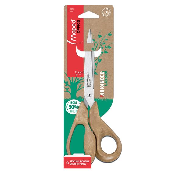 Maped - Advanced Wood Scissors, 21 cm, Asymmetrical, Brown