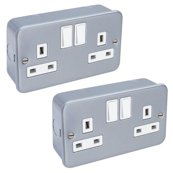2 x 13 Amp Metal Clad Socket 2 Gang Switched Socket Outlet
