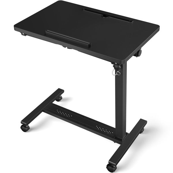 Adjustable Overbed Bedside Table, Hospital Bed Table with Wheels, Portable Ro...