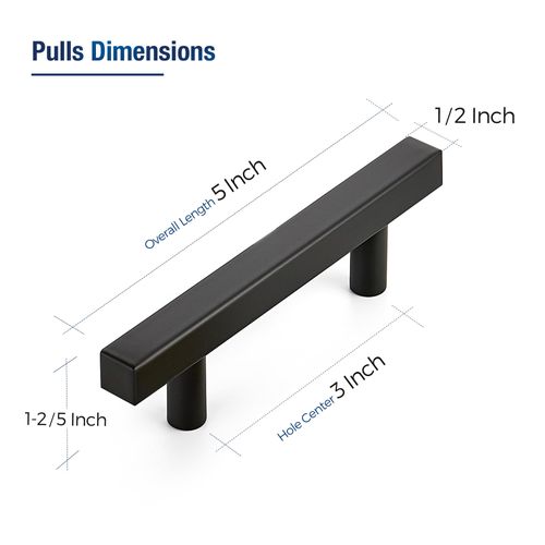 JOY DECOR 20 Pack 3 Inch Matte Black Square Cabinet Handles Stainless Steel Cabinet Hardware Pulls for Kitchen and Drawers with 5 Inch Overall Length