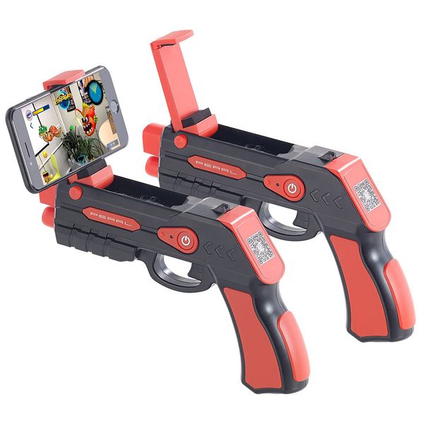 Callstel Pistole Spiele: 2er-Set Augmented-Reality AR-Pistole, Bluetooth, Smartphone bis 5,5" (Handy-Spiele-Pistole, Gaming Pistole, Spielekonsole)