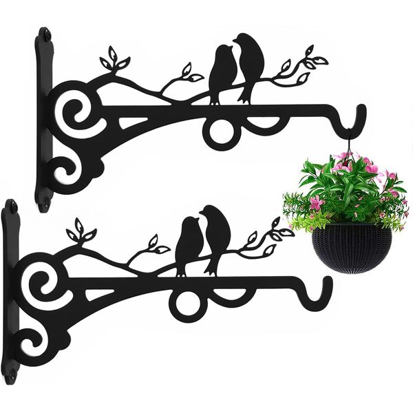 KSS 2PCS Hanging Basket Bracket, Brackets for Hanging Basket,Bird Feeders,Lanterns,Wind Chimes,Planters,Outdoor Decoration Hooks (Black)