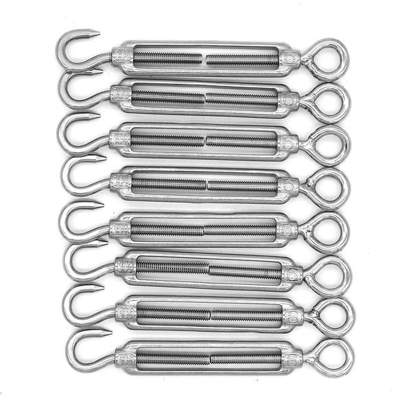 Pack of 8 NUZAMAS M6 Hooks & Eyes, C-O Turnbuckle, 304 Stainless Steel, Wire Rope Tension Heavy Duty Hardware Kit for Sun Shades, Tent Awning Installation, Rust Proof