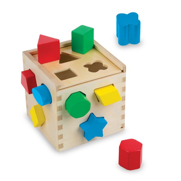 Melissa & Doug Shape Sorting Cube - Classic Wooden Toy With 12 Shapes