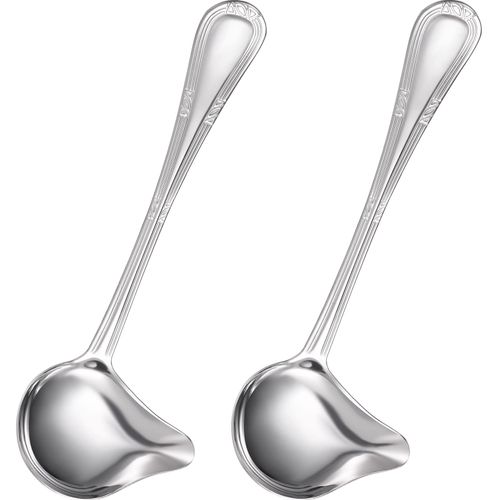 Small Ladle Gravy Ladle Drizzle Spoon 18/10 Stainless Steel Saucier Sauce Soup Spoon for Spooning Gravies and Sauces (2 Pieces)